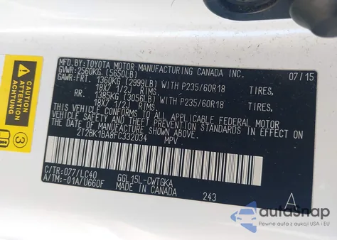 2015 Lexus Rx 350 z USA, uszkodzony, nr VIN 2T2BK1BA8FC332034